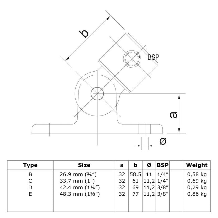 Rohrverbinder aus Stahl Schwarz Gelenkfuss Ø 48,3mm