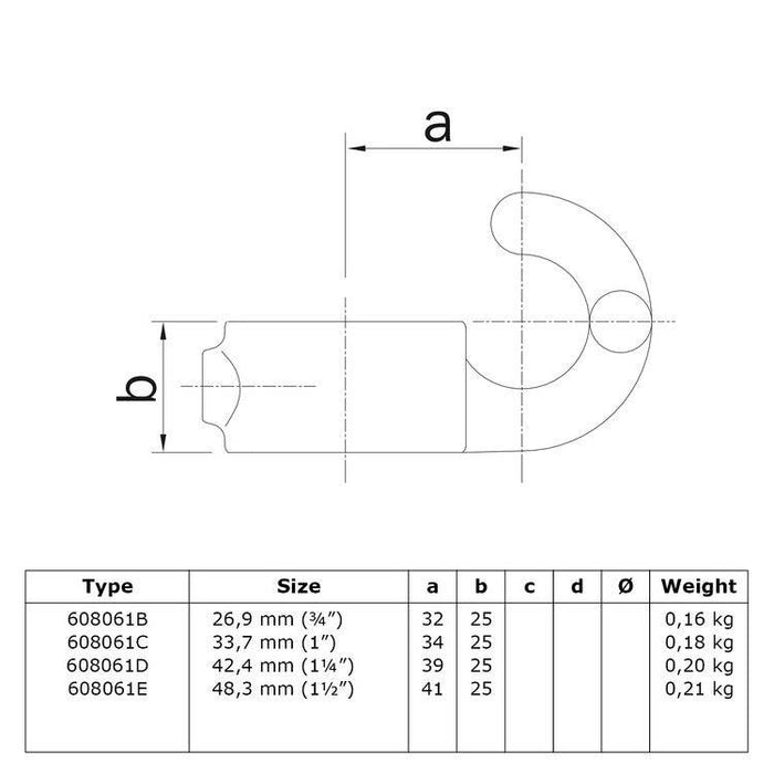 Zeichnung eines Rohrverbinders Garderobenhaken, aus Stahl galvanisiert, Ø 42,4 mm