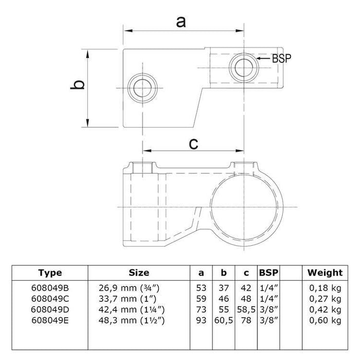 Zeichnung eines Rohrverbinders Winkelgelenk, verstellbar, aus Stahl galvanisiert, Ø 48,3 mm