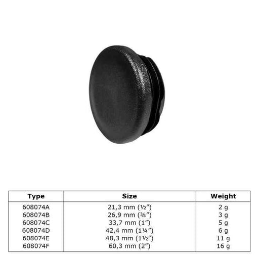 Zeichnung eines Rohrverbinders Endkappe  schwarz aus Stahl mit Pulverbeschichtung, Ø 42,4 mm