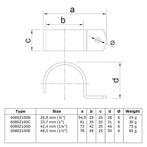 Zeichnung einer Rohrschelle, schwarz Ø 33,7 mm