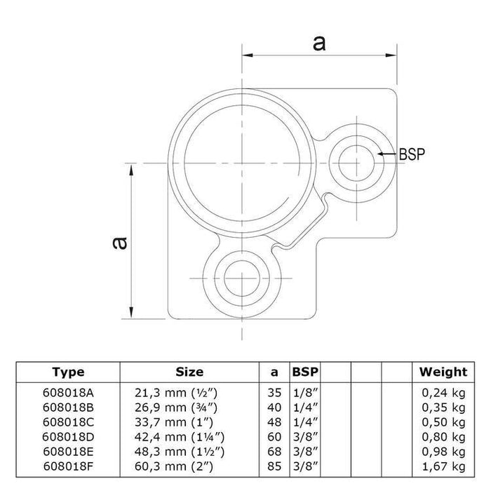 Rohrverbinder aus Stahl Dreiweg-Eckstück 90° Ø 26,9 mm