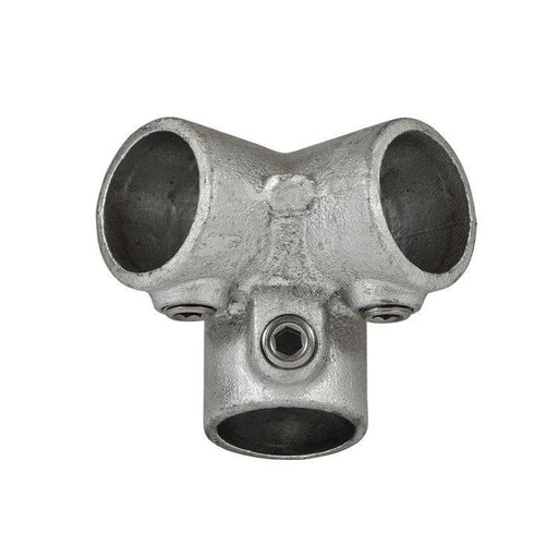 Rohrverbinder Dreiweg Eckstück, rund, ohne Rohr, Stahl, galvanisiert, 60,3 mm Durchmesser 