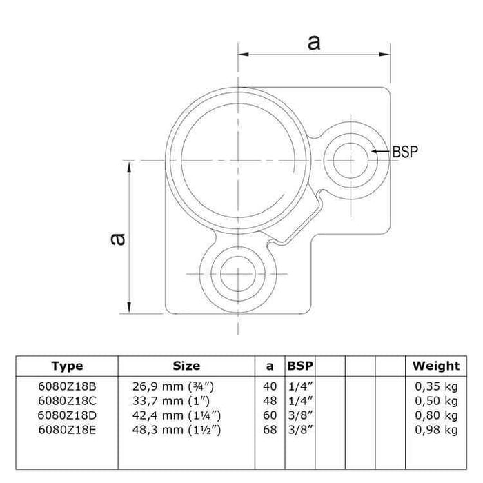 Rohrverbinder aus Stahl Schwarz Dreiweg-Eckstück, 90°, Ø 26,9 mm