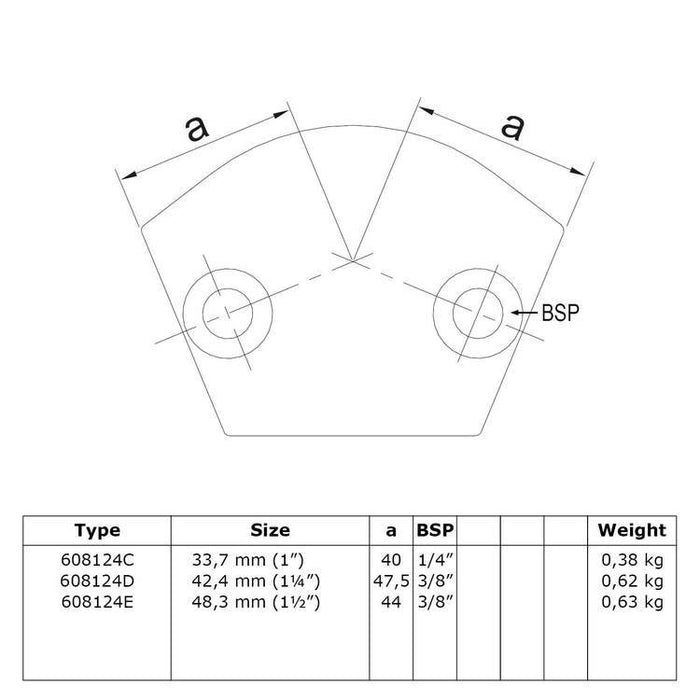 Bogen verstellbar 105°-165° Ø 33,7mm