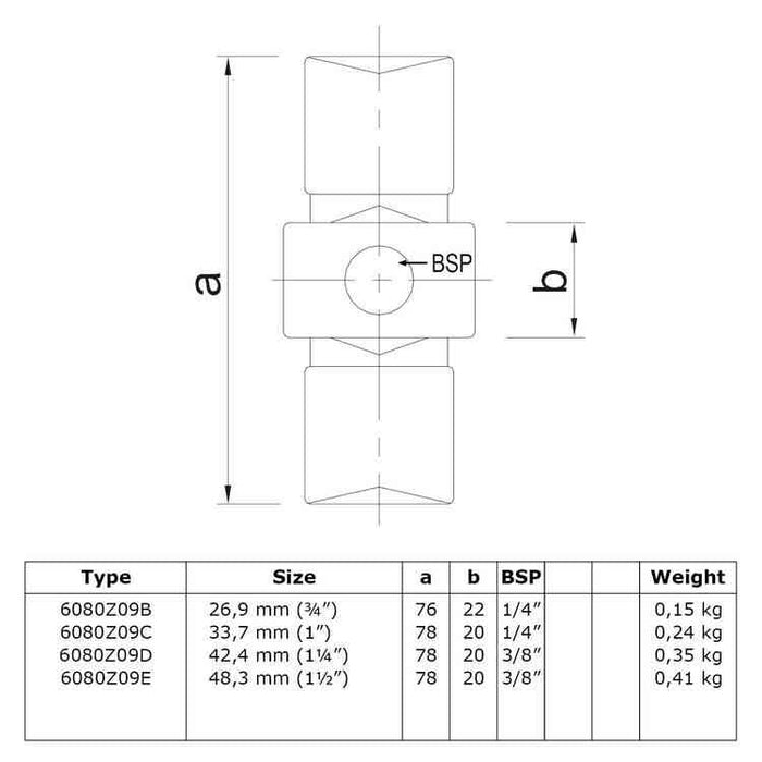 Rohrverbinder aus Stahl Schwarz Verlängerungsstück innen Ø 42,4 mm