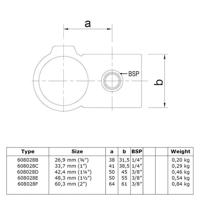 Zeichnung eines Rohrverbinders  Überkreuz Verbinder 90º, aus Stahl galvanisiert,  Ø 42,4 mm