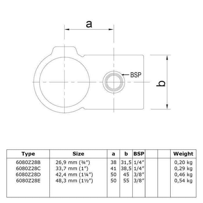 Zeichnung eines Rohrverbinders Überkreuz schwarz 90 °, aus Stahl mit Pulverbeschichtung, ohne Rohr Ø 42,4 mm