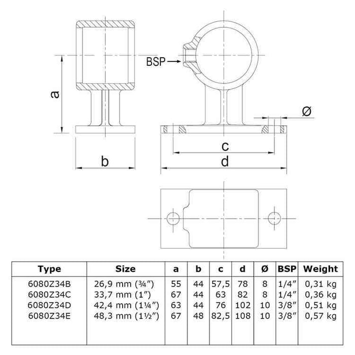 Rohrverbinder aus Stahl Schwarz Handlaufhalterung Ø 33,7 mm