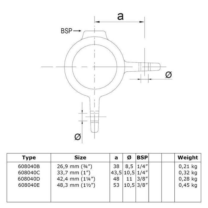 Rohrverbinder aus Stahl Gelenkauge, 90° doppelt Ø 26,9 mm