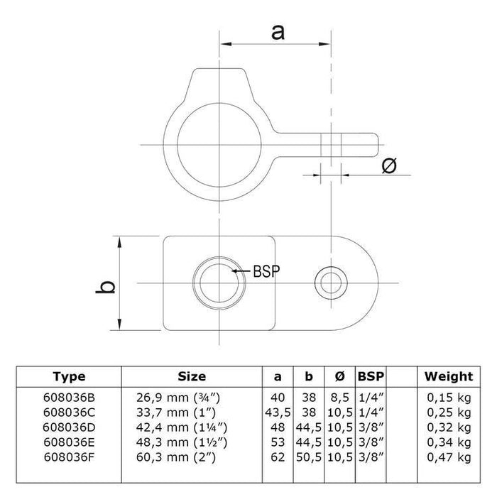 Zeichnung eines Rohrverbinders Befestigungsring, aus Stahl galvanisiert, Ø 33,7 mm
