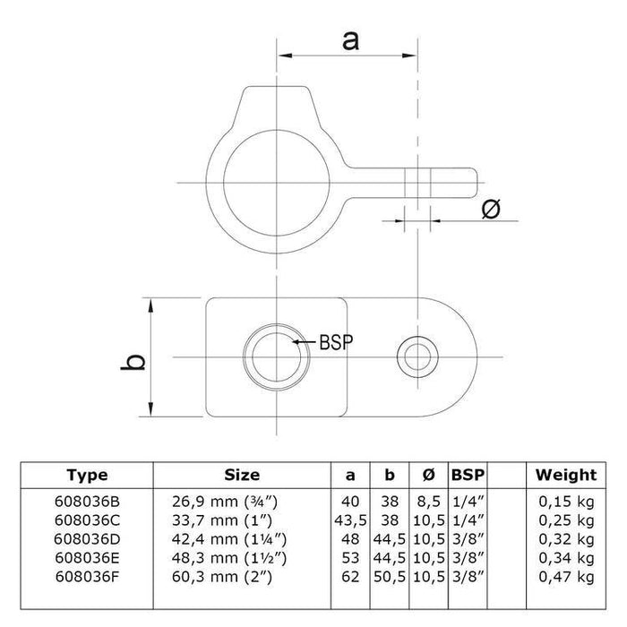 Rohrverbinder aus Stahl Gelenkauge einfach Ø 33,7 mm