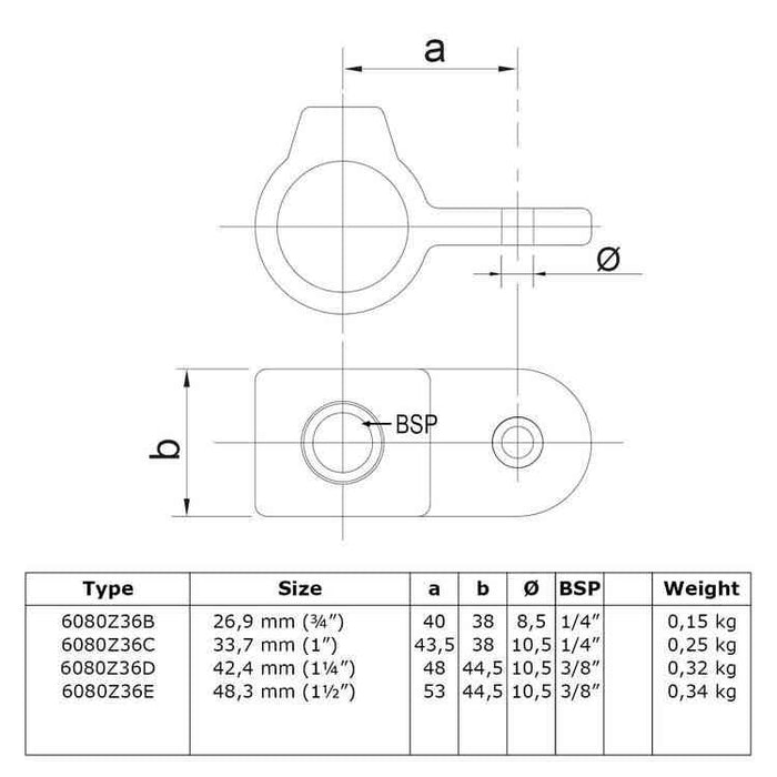 Rohrverbinder aus Stahl Schwarz Gelenkauge einfach Ø 33,7 mm