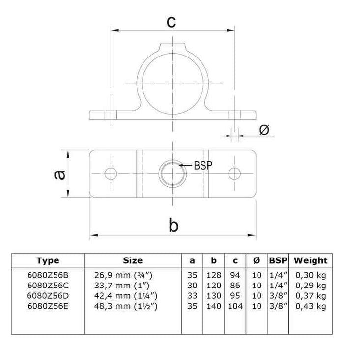 Rohrverbinder aus Stahl Schwarz Ösenteil Doppelt Ø 33,7 mm