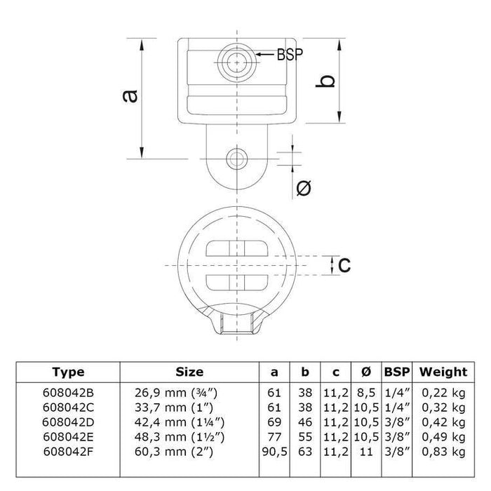 Zeichnung eines Rohrverbinders  Gelenkhalter, aus Stahl galvanisiert, Ø 33,7 mm