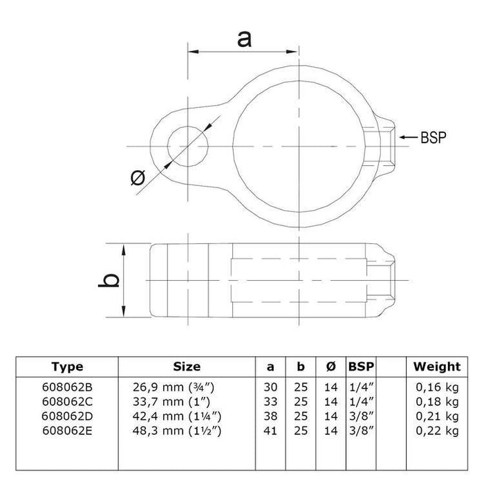 Zeichnung eines Rohrverbinders Stellringauge, aus Stahl galvanisiert,  Ø 33,7 mm
