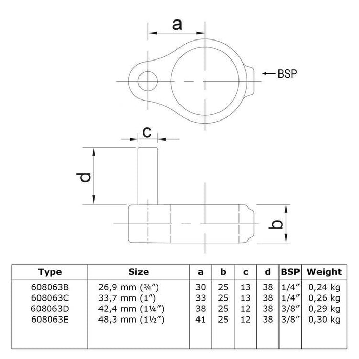 Zeichnung eines Rohrverbinders Stellringzapfen, aus Stahl galvanisiert, Ø 48,3 mm