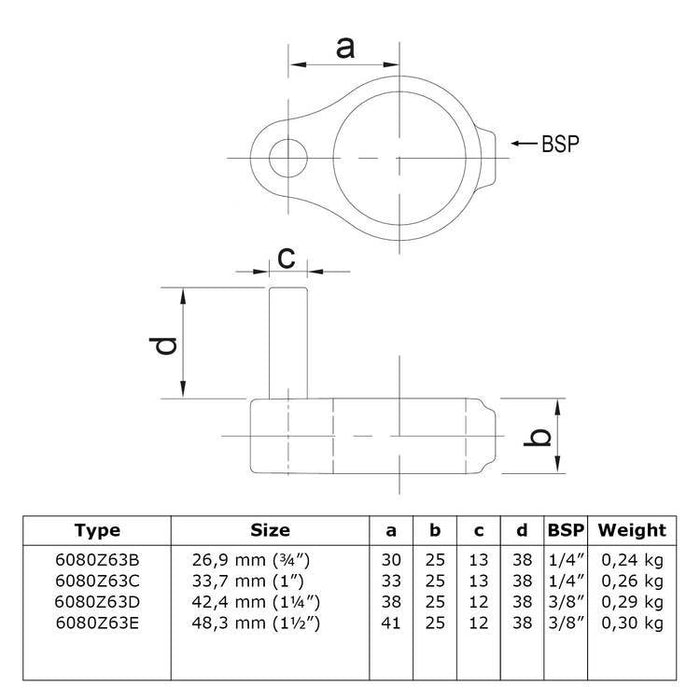Zeichnung eines Rohrverbinders Stellringzapfen schwarz Ø 42,4 mm, aus Stahl mit Pulverbeschichtung, ohne Rohr