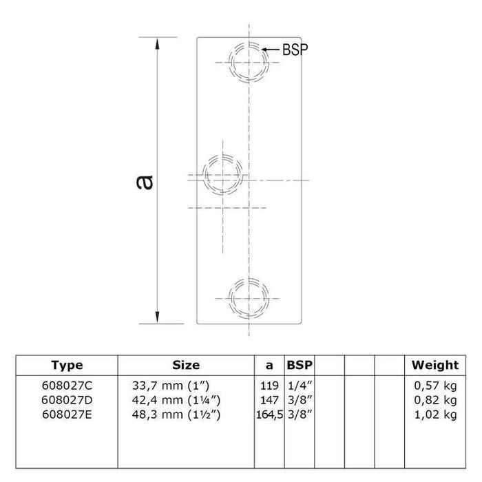 Zeichnung eines Rohrverbinders Handlaufbefestigung, aus Stahl galvanisiert, Winkel von 45° bis 60°, Ø 33,7 mm