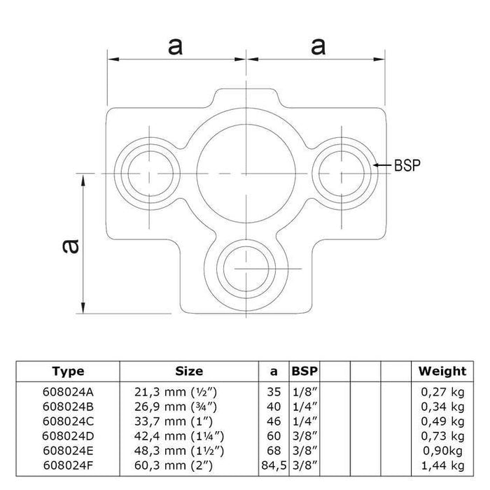 Rohrverbinder aus Stahl Dreiweg-T-Stück Ø 26,9 mm