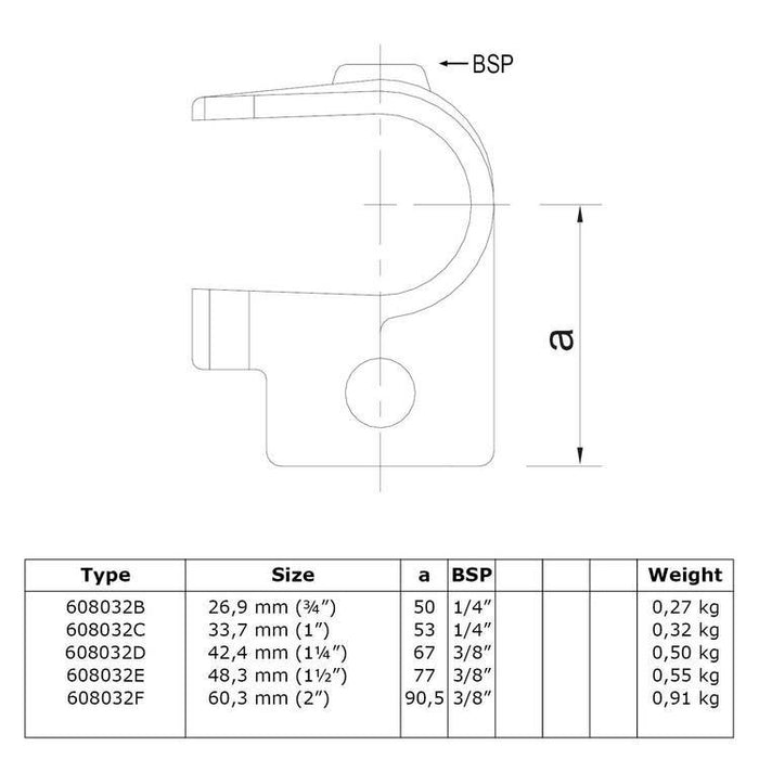Zeichnung eines Rohrverbinders T-Stück offen,  aus Stahl galvanisiert,  Ø 48,3 mm