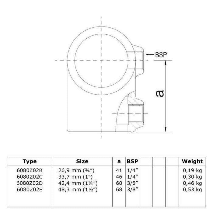 Rohrverbinder  Schwarz T-Stück kurz, aus Stahl mit Pulverbeschichtung, ohne Rohr  Ø 33,7 mm