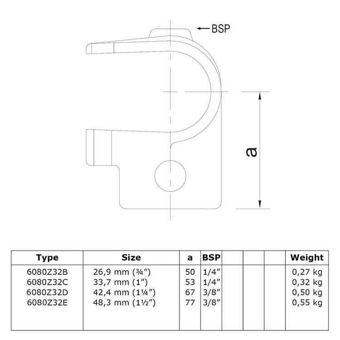Zeichnung eines Rohrverbinders T-Stück offen schwarz, aus Stahl mit Pulverbeschichtung, ohne Rohr, Ø 42,4 mm