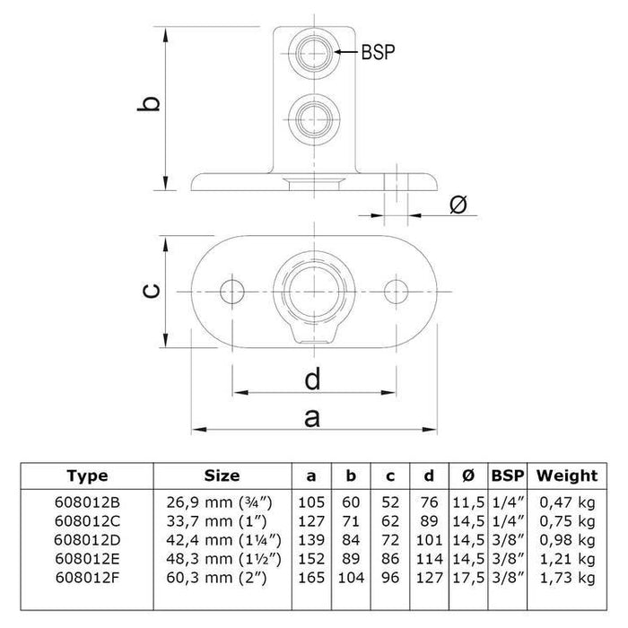 Rohrverbinder aus Stahl Fußplatte oval Ø 26,9 mm